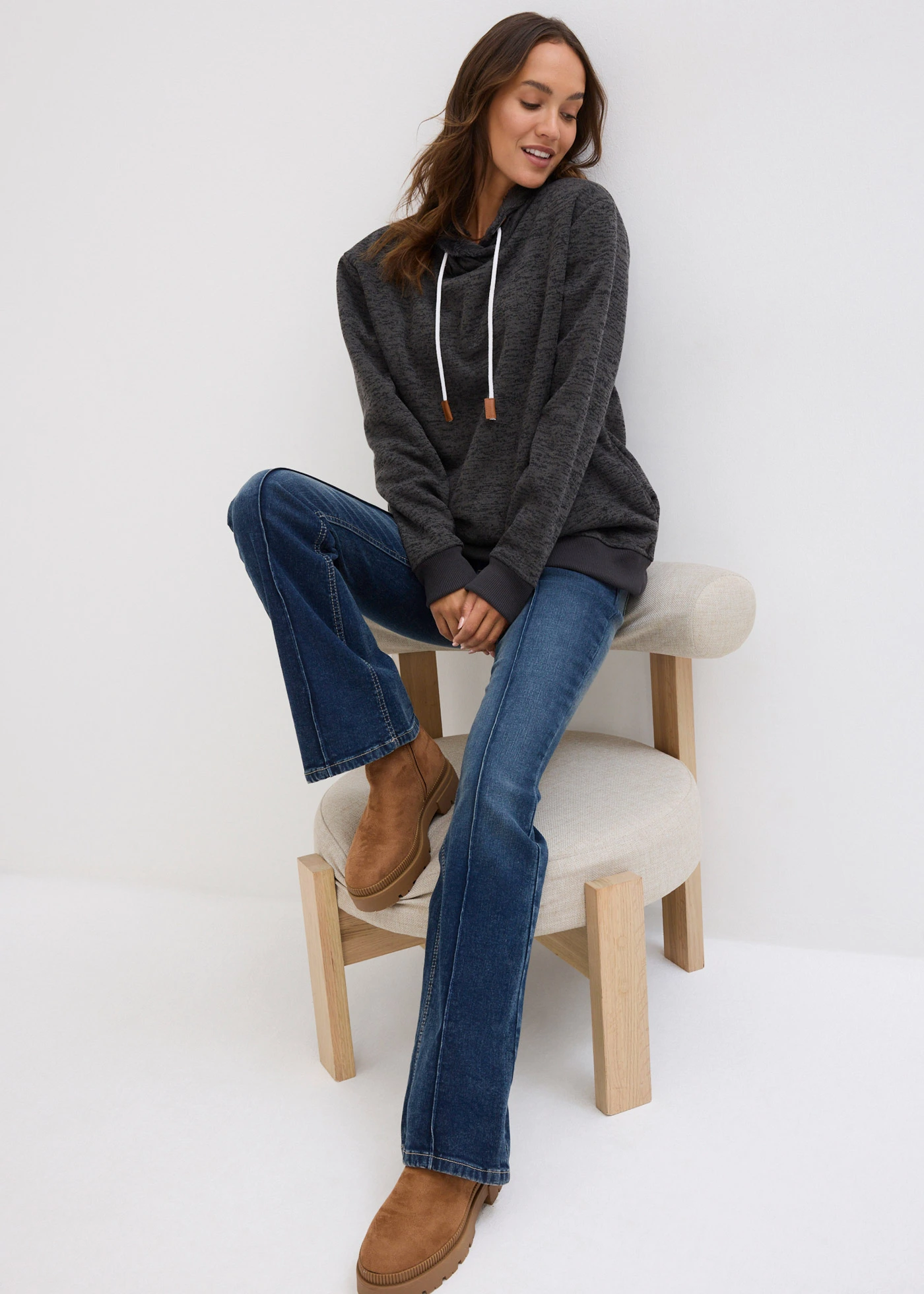 Lange, knuffelzachte sweater • antraciet gemêleerd • bonprix online shop