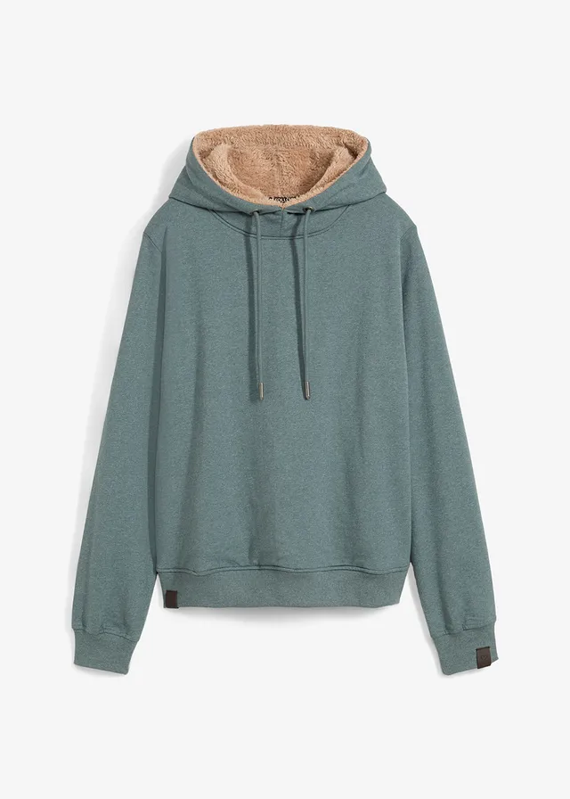 Sweat à capuche chaud avec doublure peluche, Couleur: vert eucalyptus