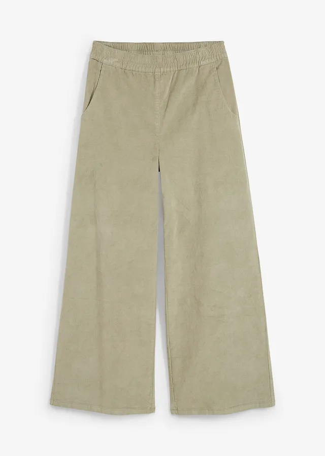 Pantalon en velours côtelé, taille haute élastiquée, Couleur: gris vert