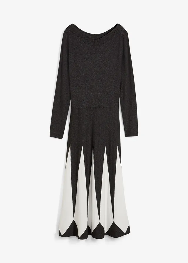 Pletené šaty s kostkovaným vzorem • antracitovo-přírodní bílá s grafickým vzorem • bonprix obchod