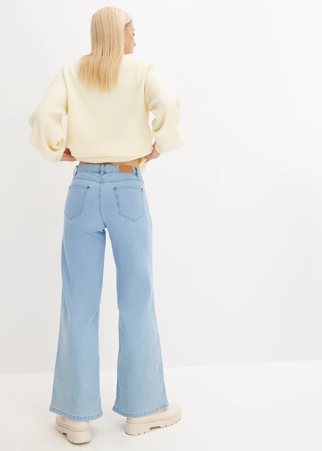 Jean Wide Leg, taille mi-haute, extensible • bleu clair denim used • Boutique bonprix