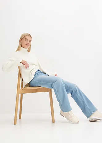 High waist stretch jeans, straight, Kleur: lichtblauw denim used