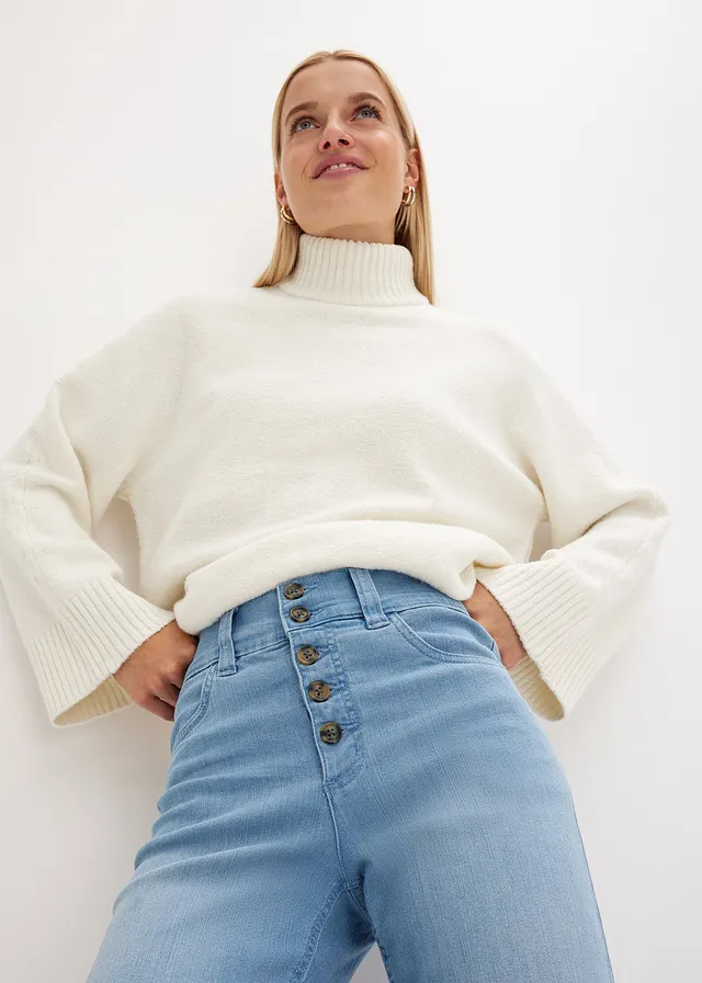 Jean droit taille haute, extensible • bleu clair denim used • product-page.page-title-suffix