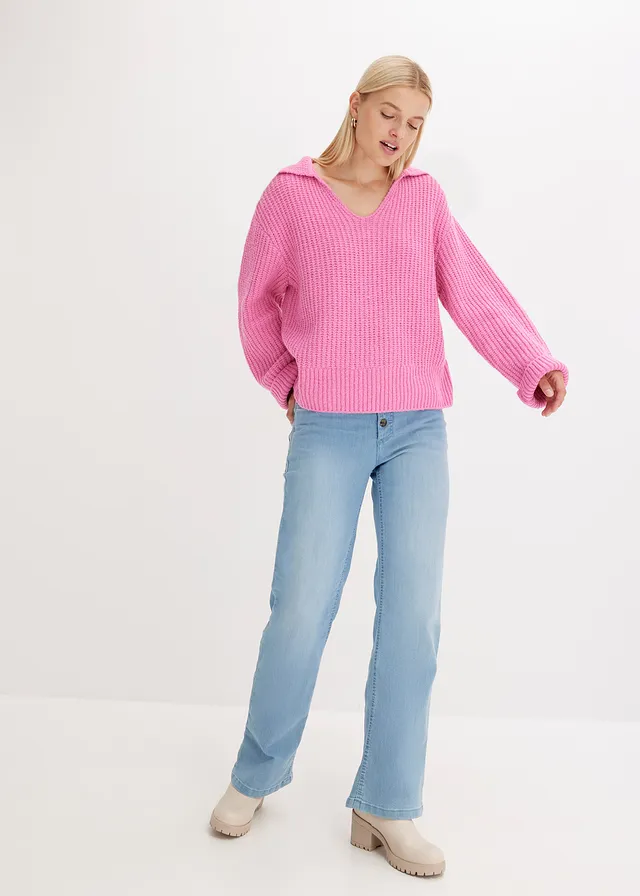 Pulover cu model ripsat, culoare: roz/pink