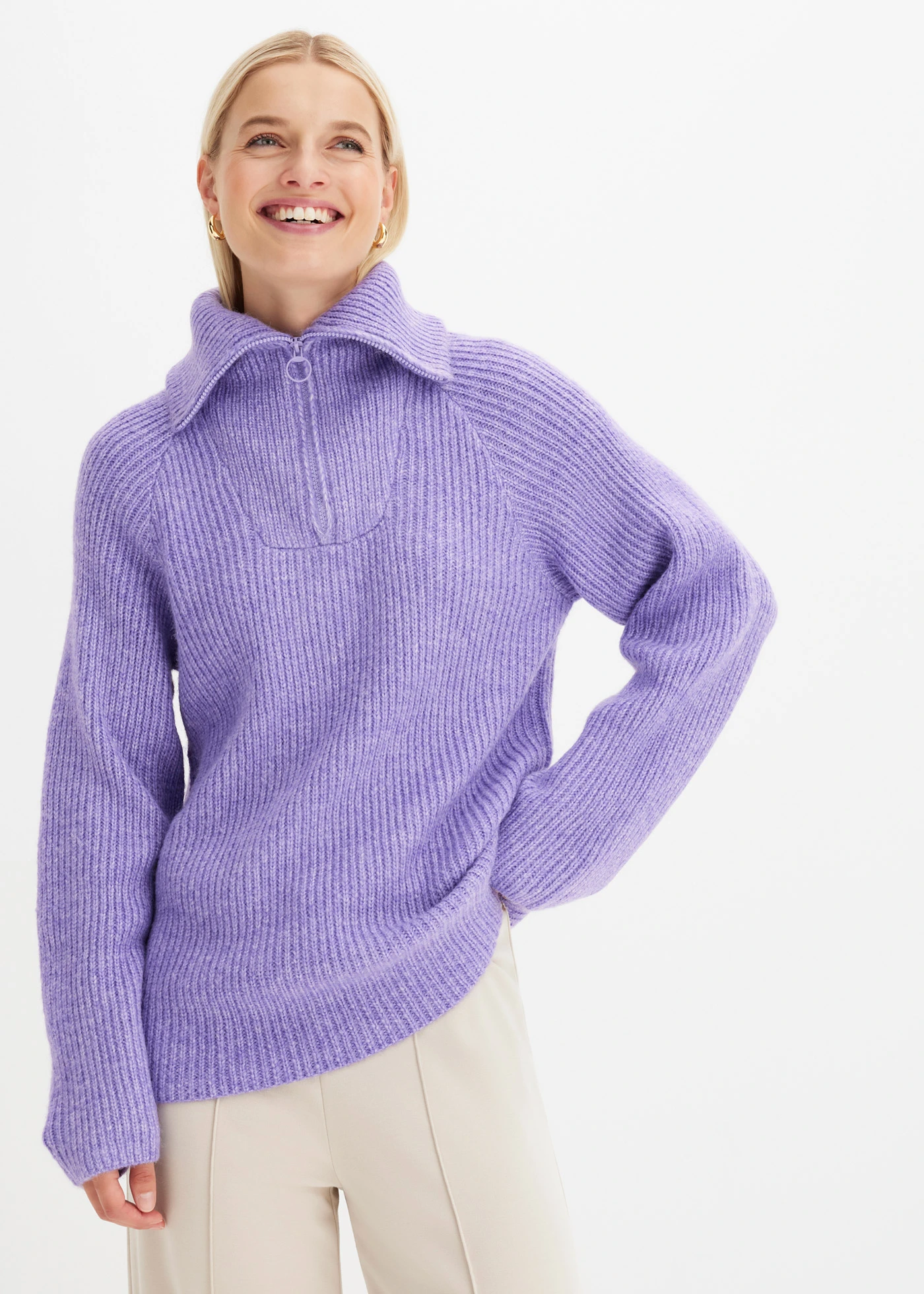 Geribde schipperstrui • softpaars • bonprix online shop