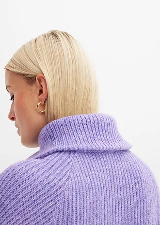 Sweter w prążki ze stójką • kremowy liliowy • sklep bonprix