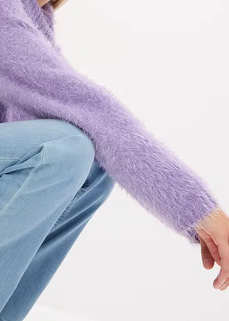 Rolákový svetr z měkké peříčkové příze • jemně fialová • bonprix obchod