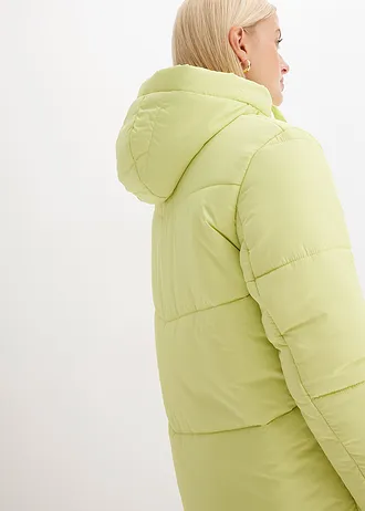 Lange gewatteerde jas met teddy voering in de capuchon • mintgroen • bonprix online shop