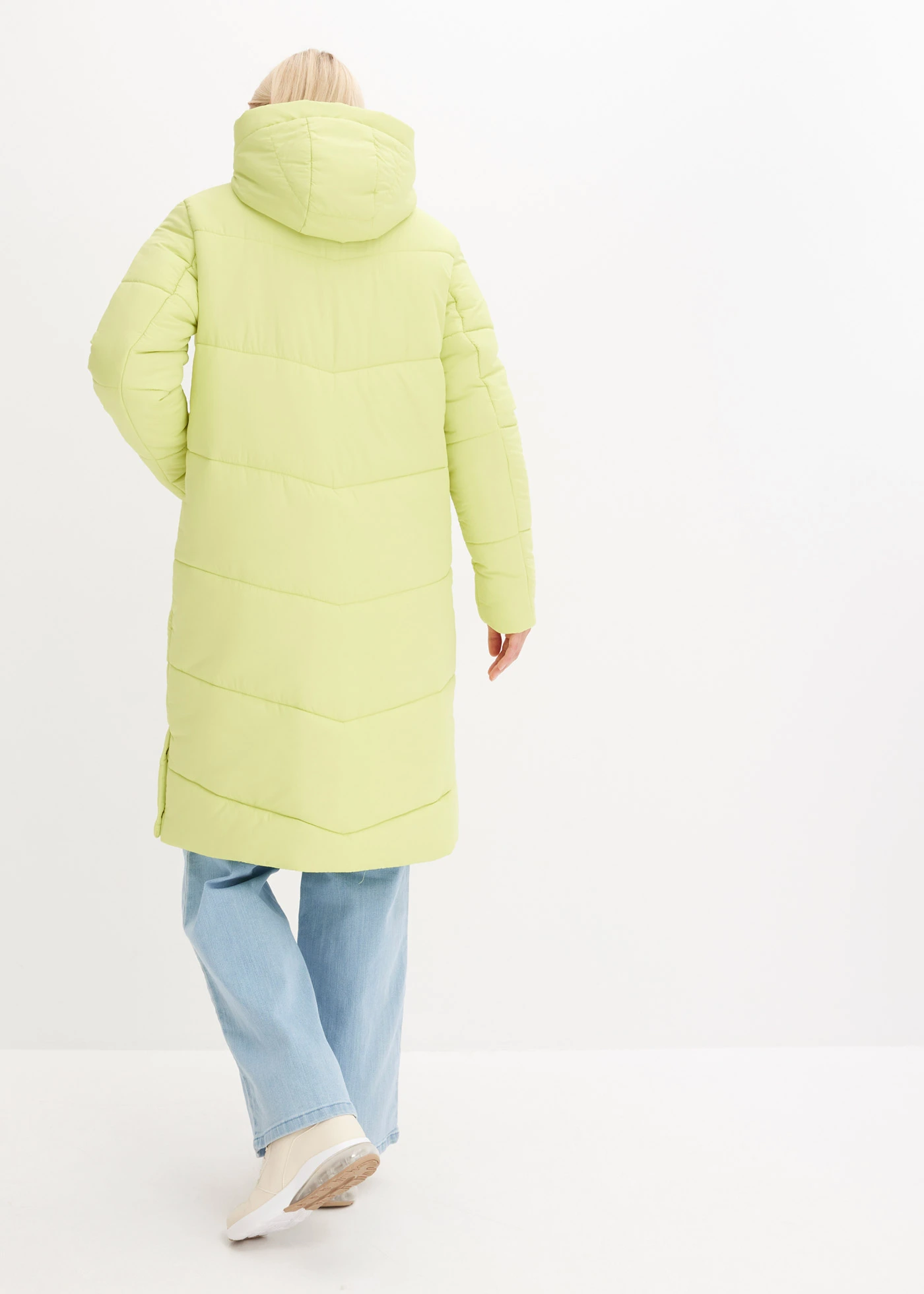 Lange gewatteerde jas met teddy voering in de capuchon • mintgroen • bonprix online shop