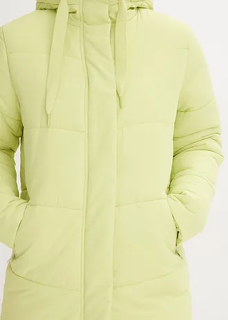 Lange gewatteerde jas met teddy voering in de capuchon • mintgroen • bonprix online shop