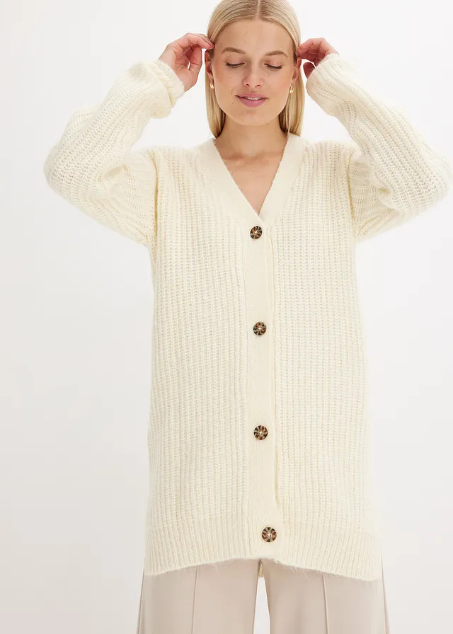 Gilet doux en grosse maille de laine mélangée, Couleur: crème