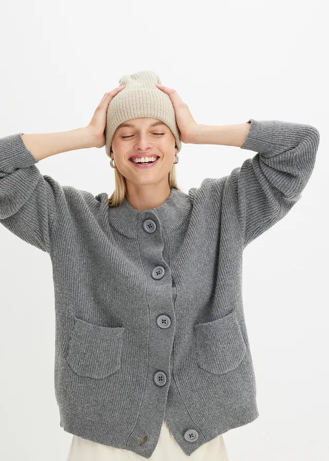 Gilet en maille oversize, Couleur: gris chiné