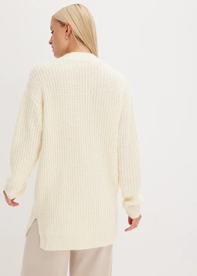 Gilet doux en grosse maille de laine mélangée, Couleur: crème