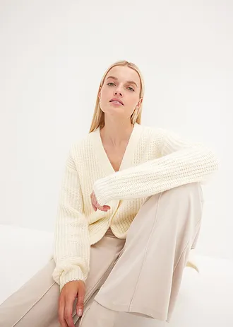 Kabátek ze silnější pleteniny z měkké vlněné směsi • krémově bílá • bonprix obchod