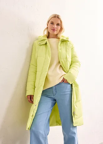 Lange gewatteerde jas met teddy voering in de capuchon • mintgroen • bonprix online shop