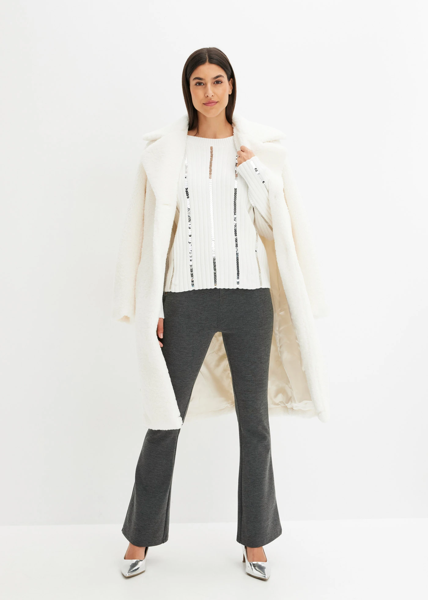 Geribde trui • wolwit-zilver • bonprix online shop