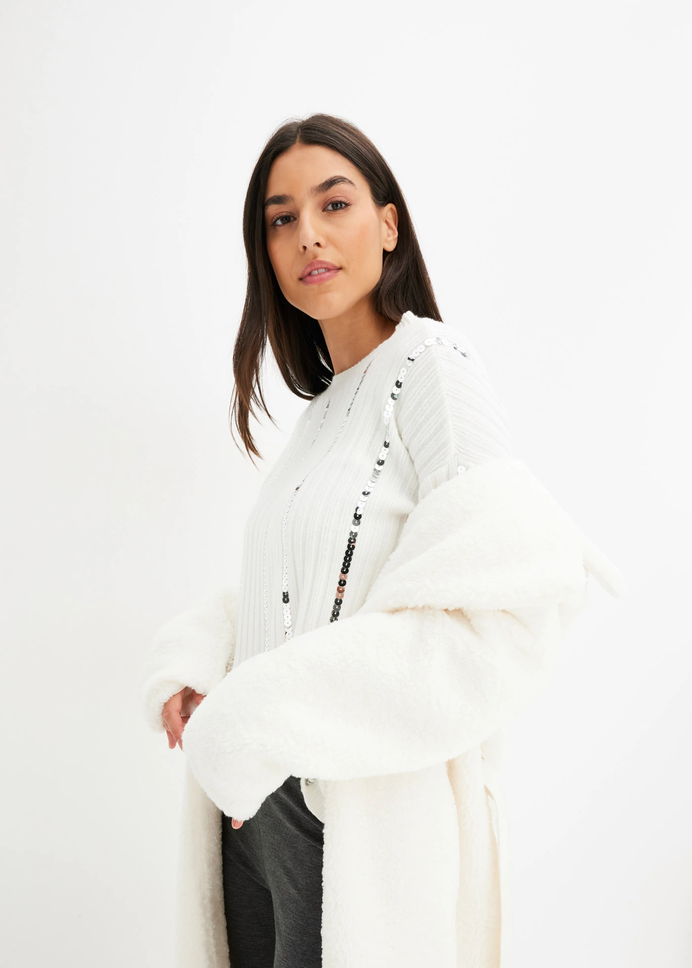 Geribde trui • wolwit-zilver • bonprix online shop