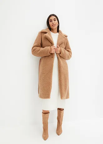 Gebreide jurk van bouclé, Kleur: wolwit