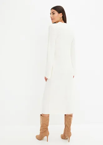 Gebreide jurk van bouclé, Kleur: wolwit