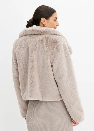 Bunda z umělé kožešiny, barva: béžovošedá