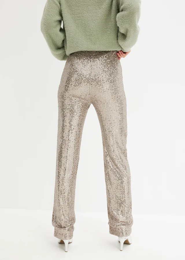 Pantalon en jersey à sequins, Couleur: marron clair