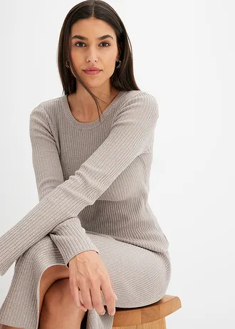 Pulover din tricotaj fin din amestec moale de viscoză • bej-piatră • magazin bonprix