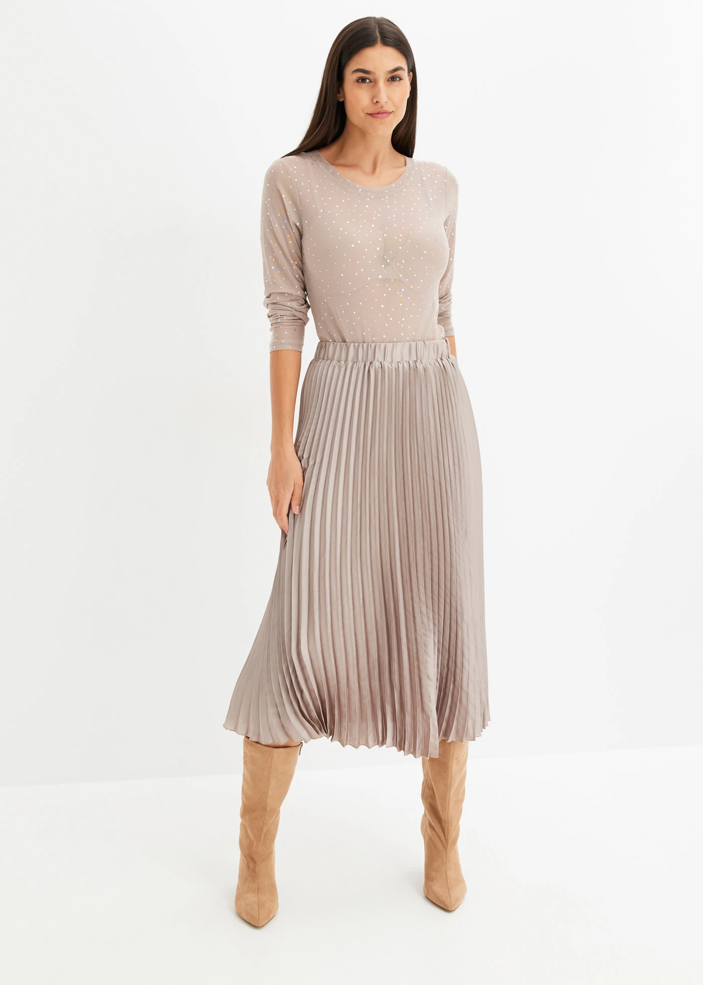 Plissé rok van fijn satijn • natuursteen • bonprix online shop