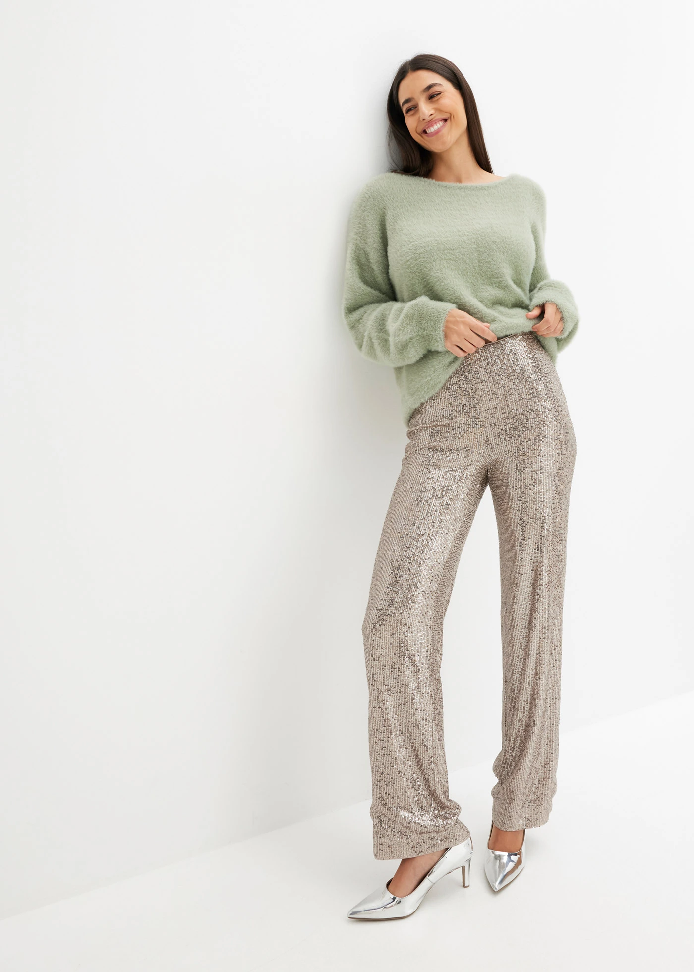 Pantalon en jersey à sequins • marron clair • Boutique bonprix