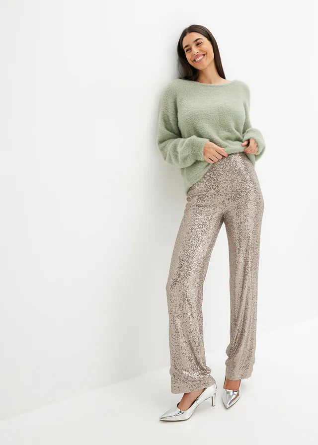 Pantalon en jersey à sequins, Couleur: marron clair