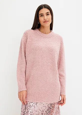 Oversized trui van bouclé, Kleur: asroze