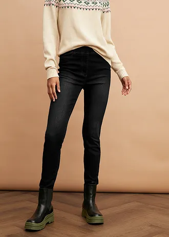 High Waist jeggings, ealstické, s termo funkcí, pohodlná pasovka • černý denim • bonprix obchod