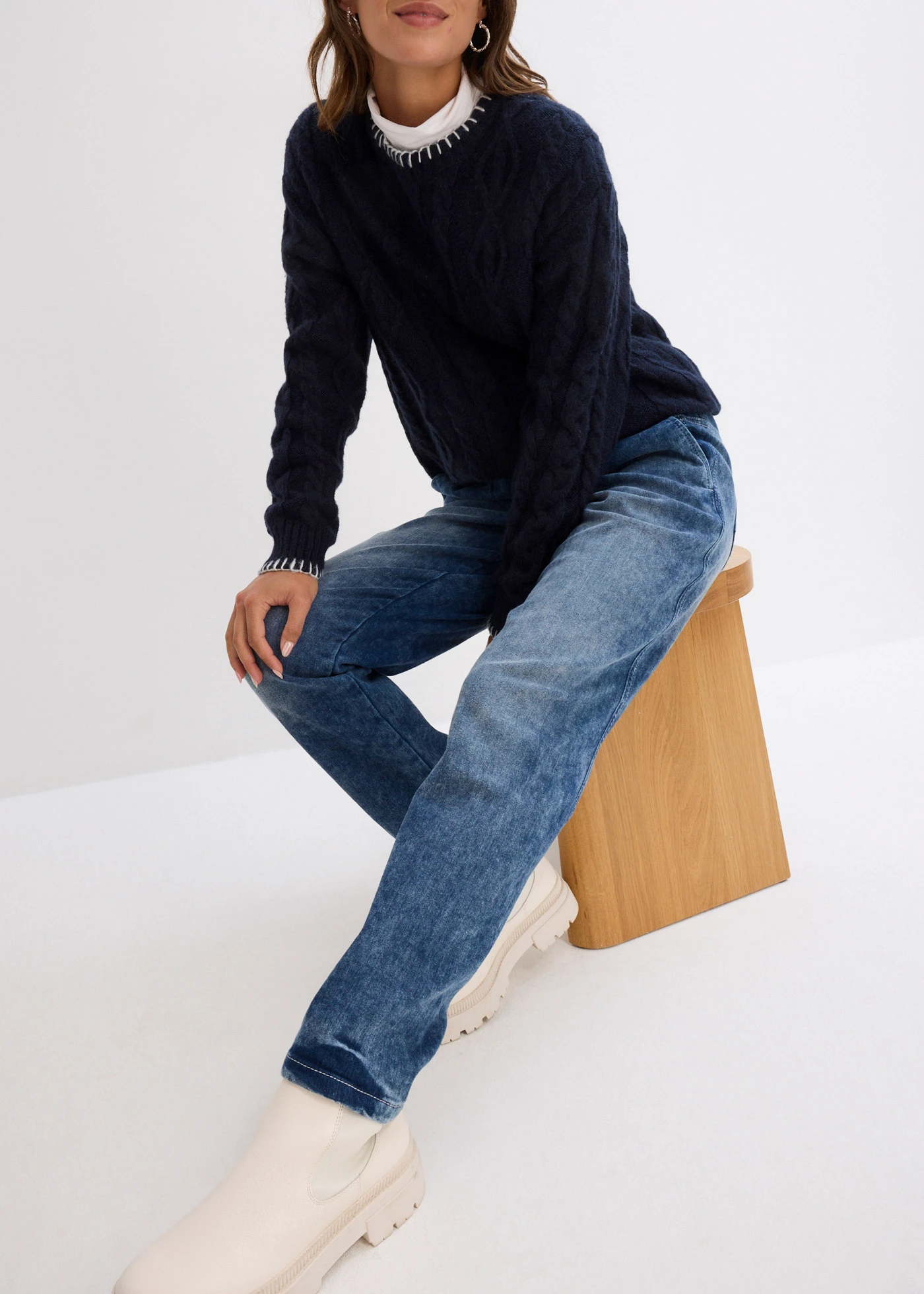 Termo džíny Boyfriend, Mid Waist • tmavě modrý denim used • bonprix obchod