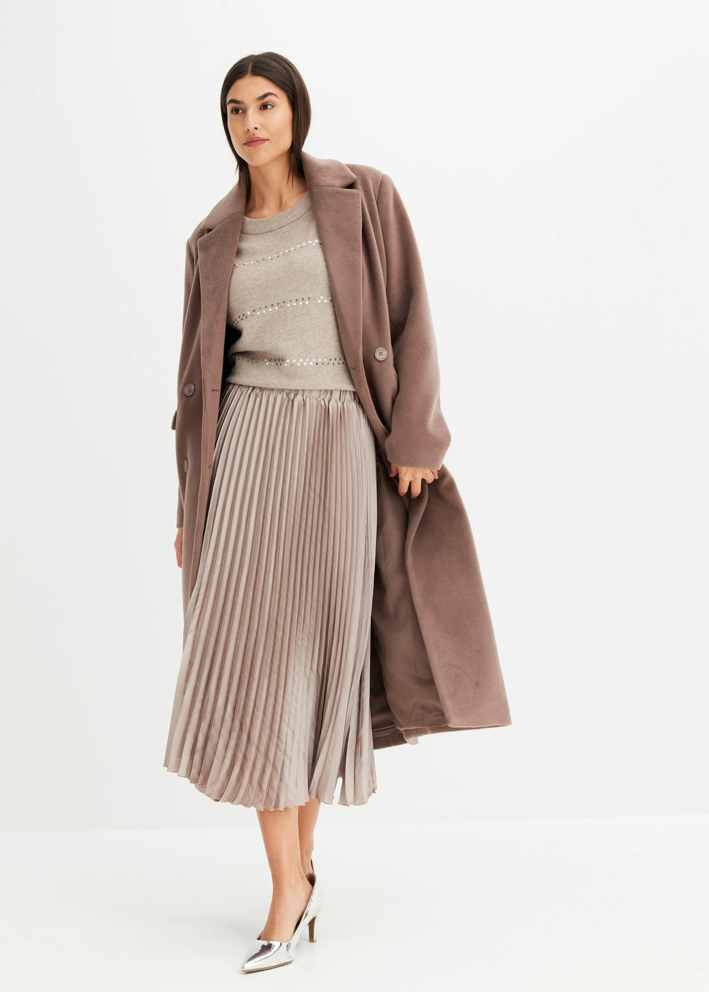 Boxy trui met pailletten • natuursteen gemêleerd • bonprix online shop