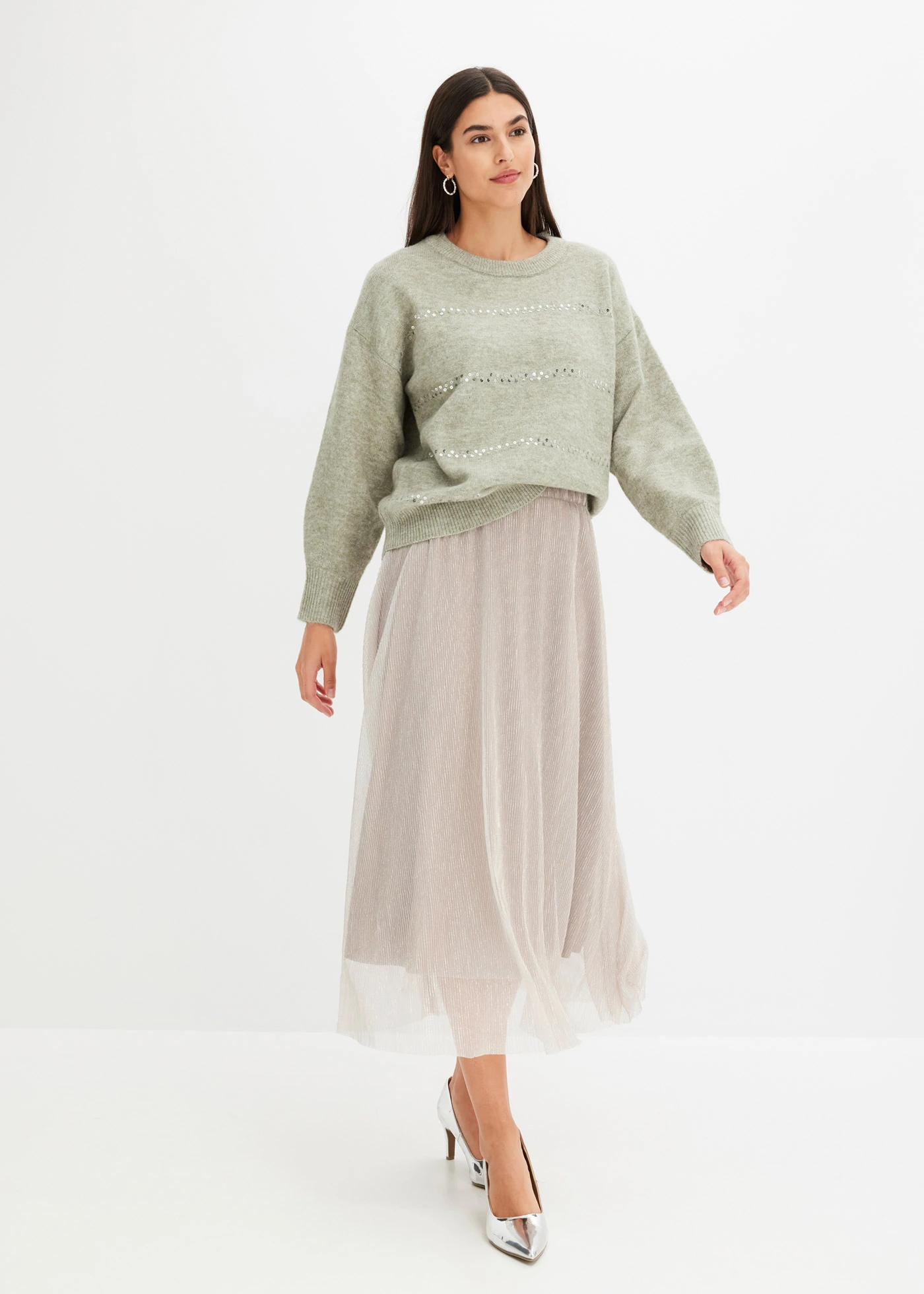 Boxy svetr s flitry • mořské řasy s melírem • bonprix obchod