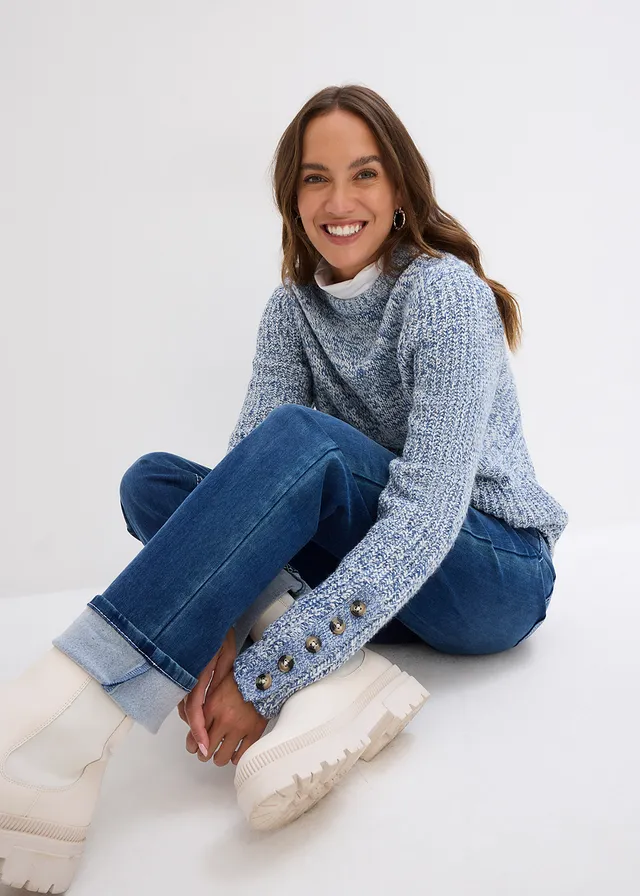 Straight thermojeans met high waist • blauw denim used • product-page.page-title-suffix