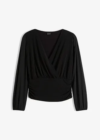 Triko s dlouhým rukávem, se síťovinou • černá • bonprix obchod