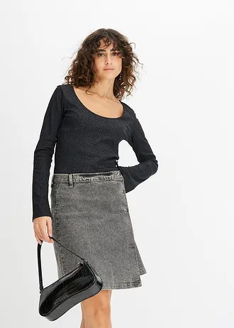 Glanzend geribd shirt • zwart • bonprix online shop