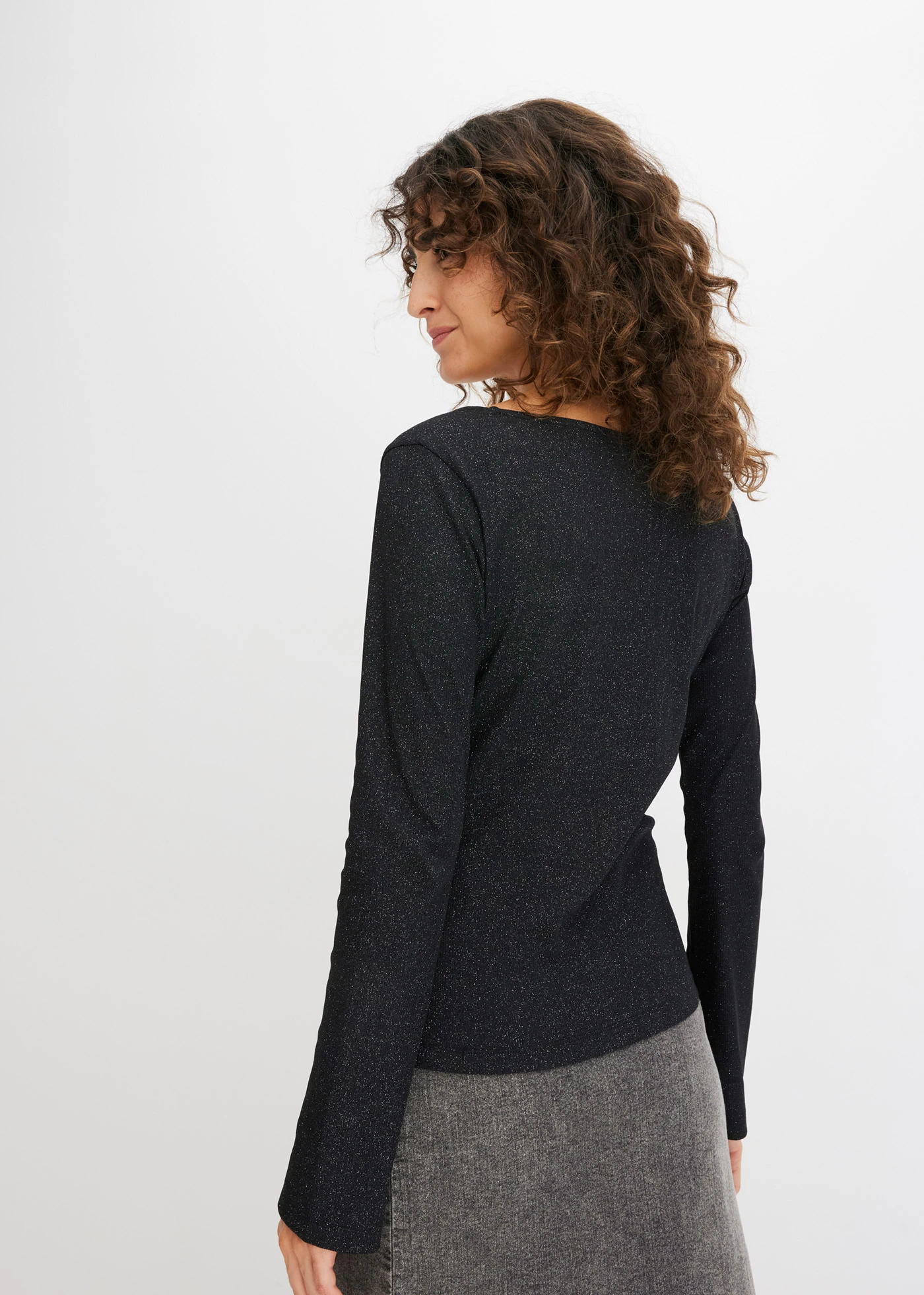 Glanzend geribd shirt • zwart • bonprix online shop