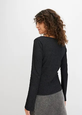 Glanzend geribd shirt • zwart • bonprix online shop