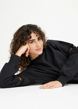 Robe en molleton à empiècements en mesh • noir • Boutique bonprix