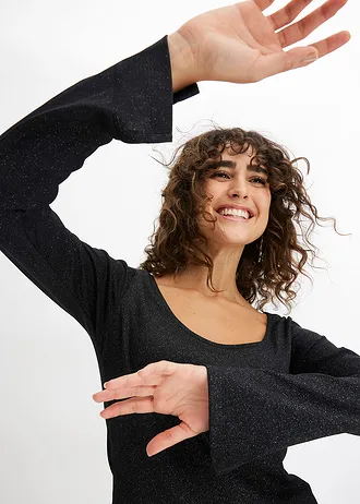 Glanzend geribd shirt • zwart • bonprix online shop