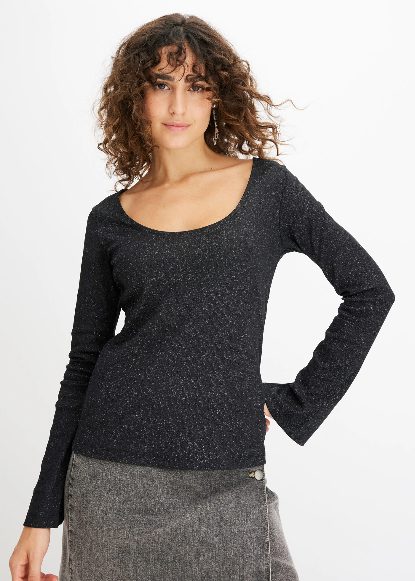 Glanzend geribd shirt • zwart • bonprix online shop