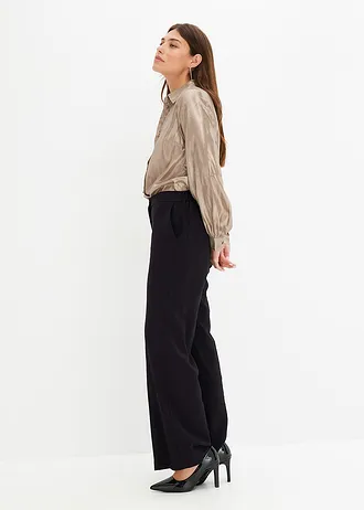 Overhemdblouse met glanzende print, Kleur: sand