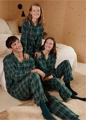 Kinderen pyjama van flanel (2-dlg. set) • bosgroen-wit- flessengroen-nachtblauw geruit • bonprix online shop