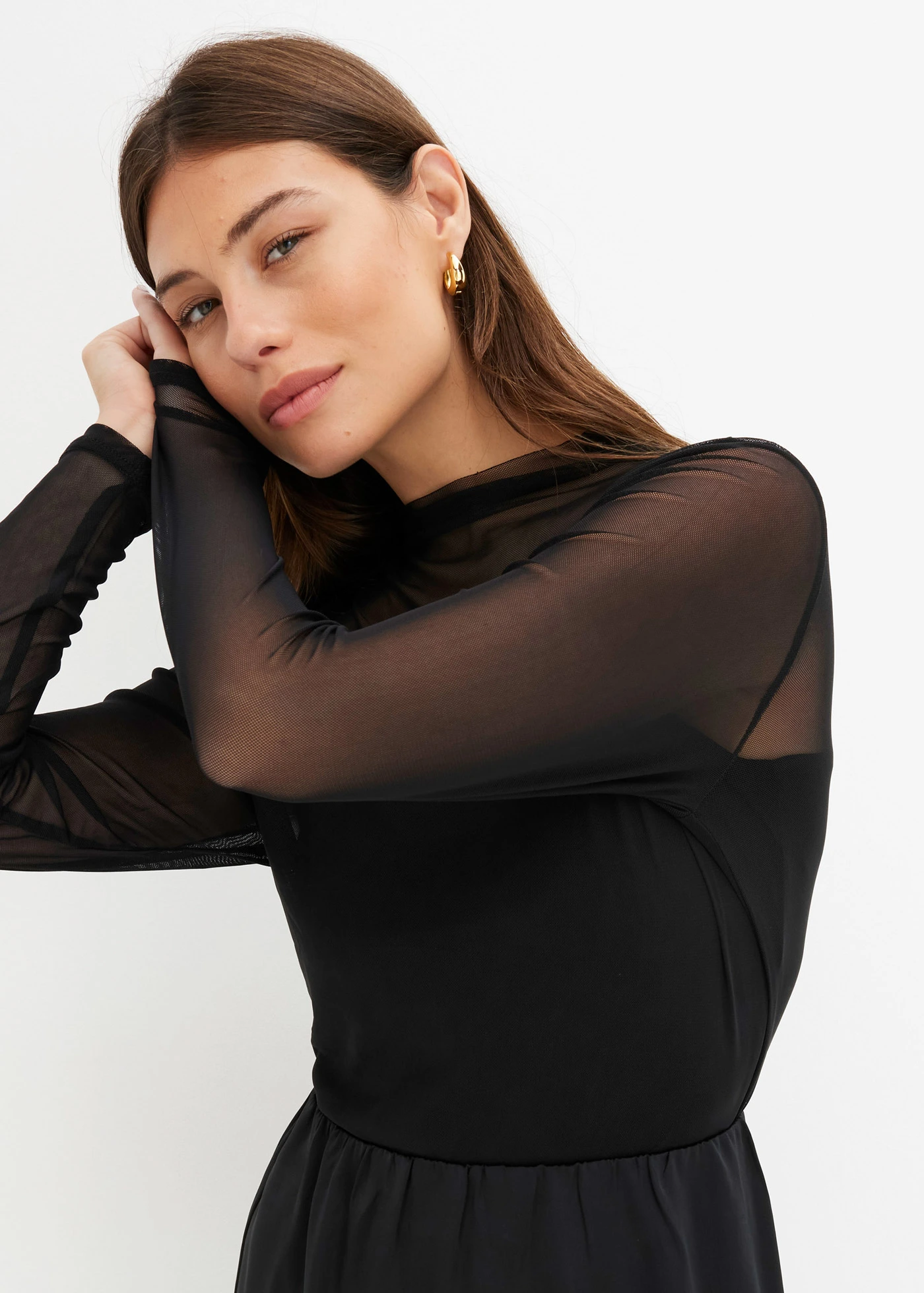 Triko s dlouhým rukávem se síťovinou • černá • bonprix obchod