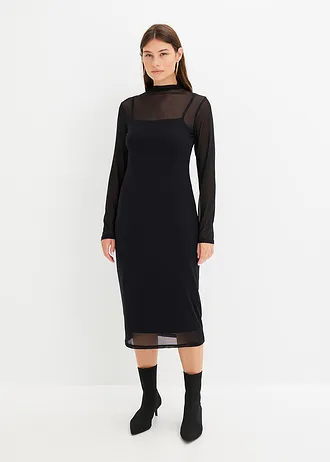 Žerzejové šaty se síťovinou • černá • bonprix obchod