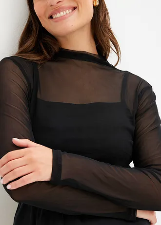 Hosszú ujjú póló neccel • fekete • bonprix áruház