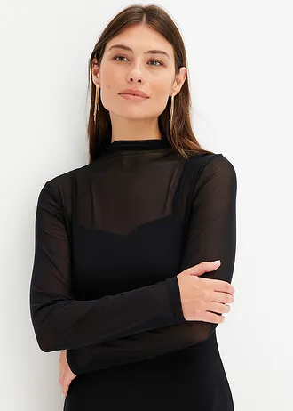 Žerzejové šaty se síťovinou • černá • bonprix obchod