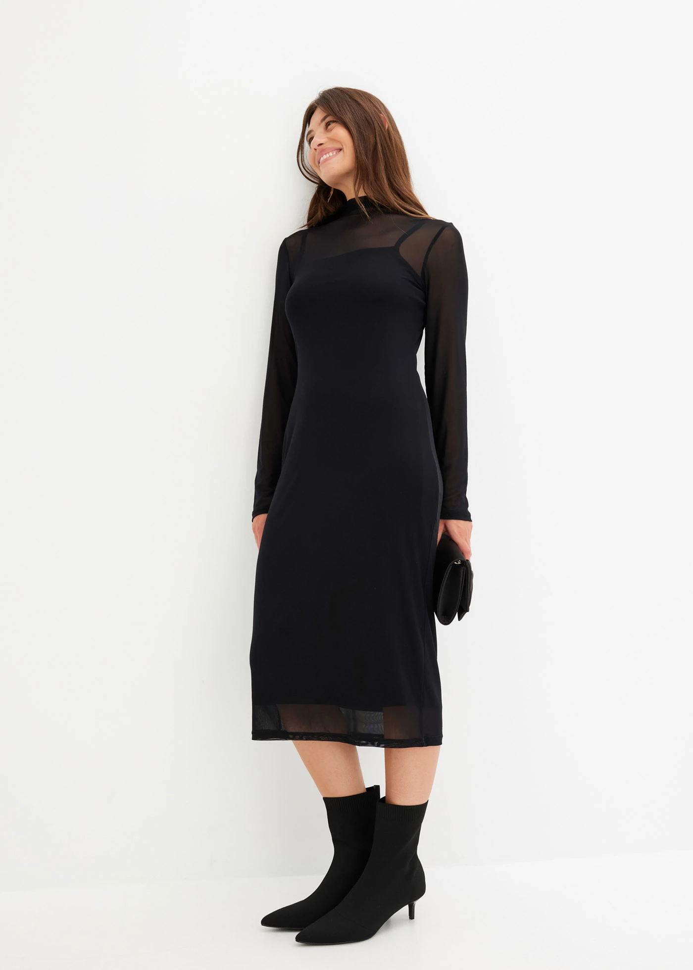 Žerzejové šaty se síťovinou • černá • bonprix obchod