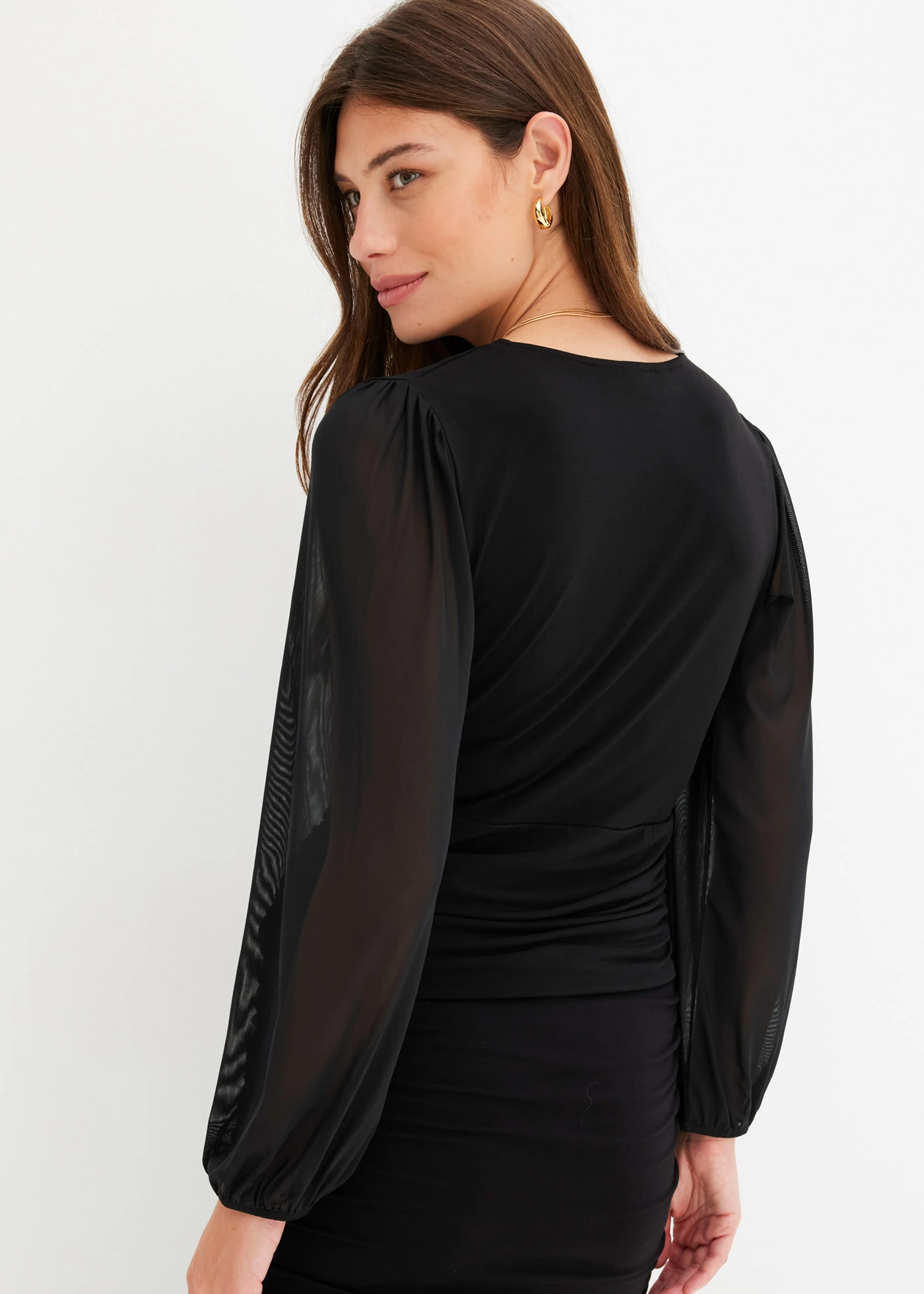 Triko s dlouhým rukávem, se síťovinou • černá • bonprix obchod